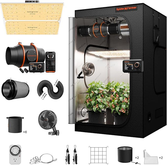 Spider Farmer SF4000 Grow Tent Kit Complete 4x4x6.6ft Samsung LM301H EVO LED Diodes, 450W Grow Light Complete System Grow Tent Set 48"x48"x80" with 6" Ventilation System GGS Smart Controller 2025