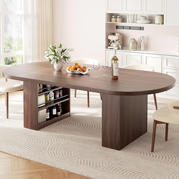 70.8" Dining Table for 6 8, Modern Dining Room Table with Storage, Wood Kitchen Table with Heavy Duty Legs, Dinner Tables for Kitchen Dining Room (Walnut)