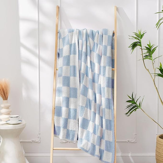 Checkered Throw Blanket Soft & Cozy Blanket for Bed, Couch, and Sofa Lightweight Stylish Versatile Blanket Home Decor for All Seasons Throws Blanket Dusty Blue 50x60 Inches