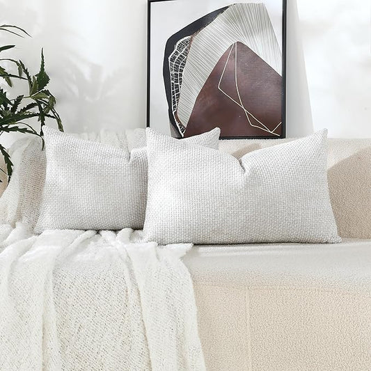 Stellhome Pack of 2 Woven Textured Decorative Throw Pillow Covers Soft Chenille Accent Luxury Cushion Cases for Living Room Couch Bed Sofa Farmhouse Boho Home, 12x20 inch, Light Grey