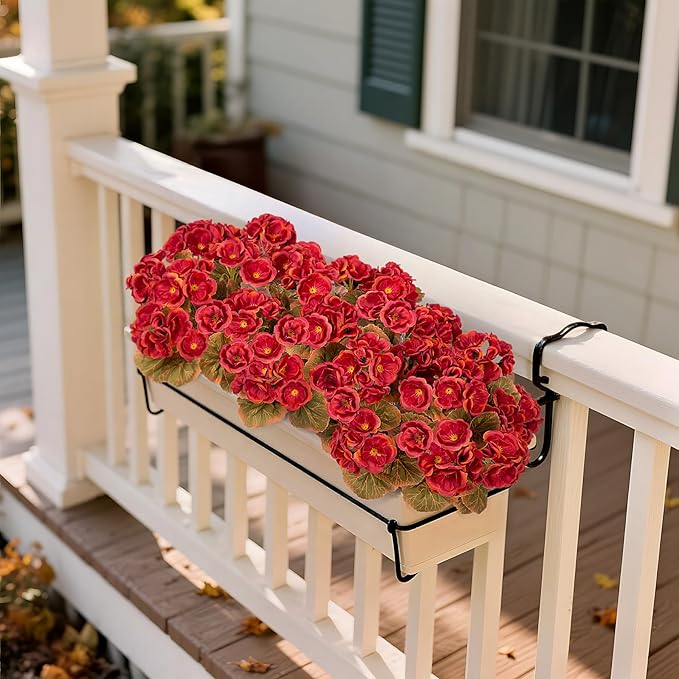 Fake Fall Flowers Artificial for Outdoors Decoration, 6 Bundles Faux Geranium Silk Flower Outside UV Resistant No Fade Artificial Floral for Home Garden Balcony Indoor Table Centerpieces Decor