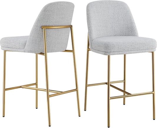 CHITA Counter Height Bar Stools Set of 2, FSC Certified Metal Barstools for Kitchen Island, 27" H Seat Height, Fabric, Light Grey (Multi-Colored)
