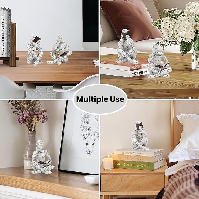 Bookshelf Decor Pulp Reading Thinker Sculpture, Abstract Art Statue Ornaments, Set of 2 Modern Aesthetic Figurine Home Decor Accents for Office Living Room Bedroom Shelf Coffee Table Desk