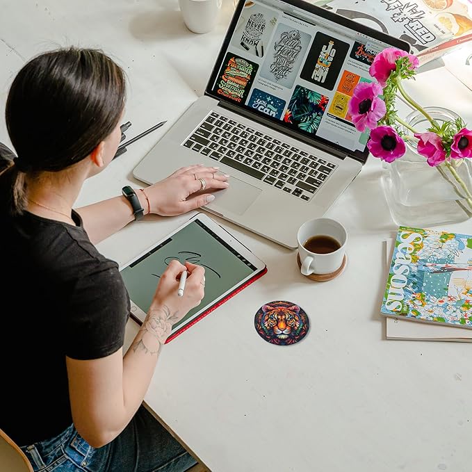 Trillionn 12 Pack Felt Cup Coasters for Drink, Absorbent Coasters for Coffee, Animal Pattern Design