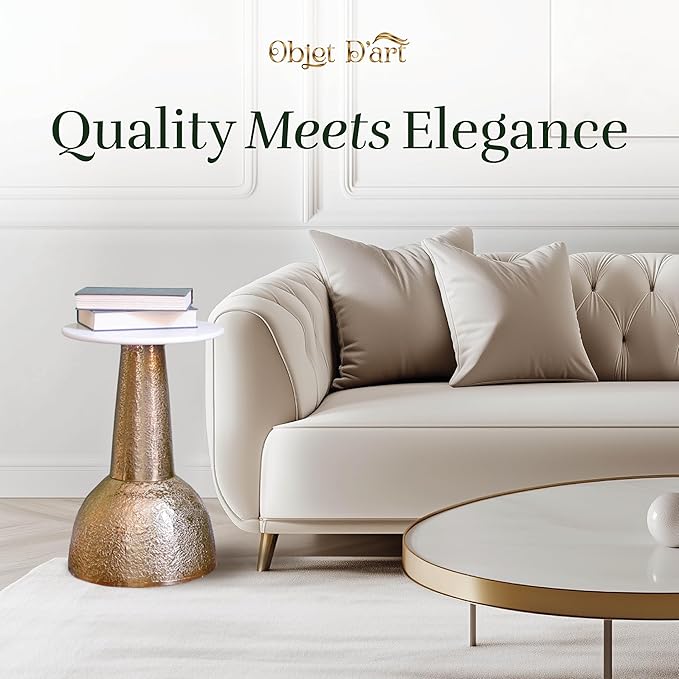 OBJET D'ART Small Round Gold End Table, Cupola, 22'' Height, Vintage Metal Accent, Side, Pedestal, Coctail and Drink Tables for Living Room and Small Spaces