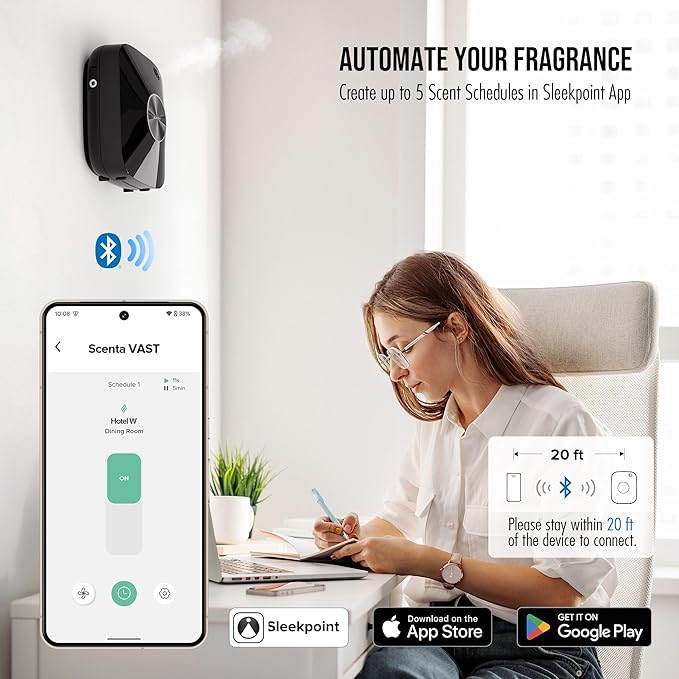 Airversa Smart Waterless Essential Oil Diffuser, 400mL Capacity with 200mL Fragrance Scent Oils, Up to 2000 sq ft Aromatherapy Scent Air Machine for Large Room and Commercial Use, ANA Black Kit