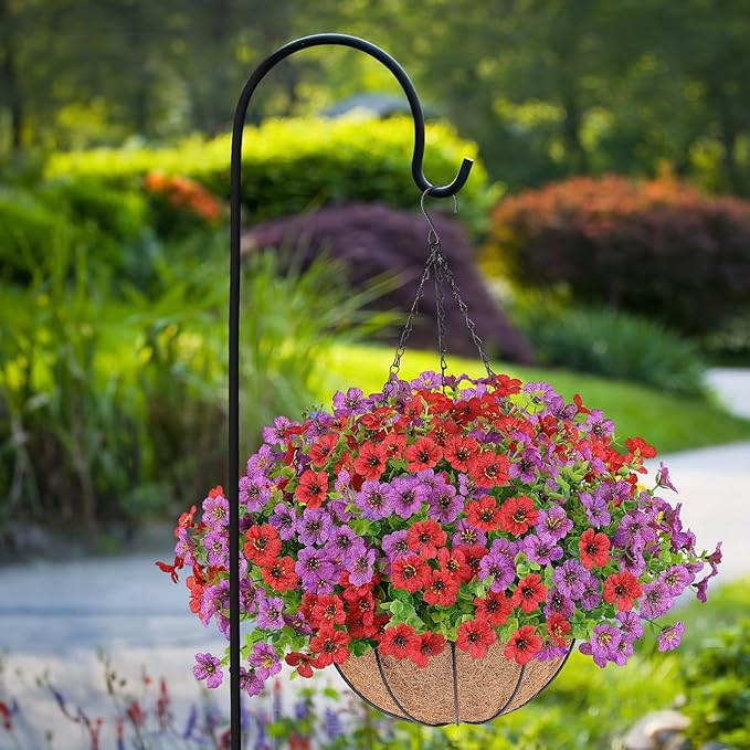 Artificial Flowers Hanging Plants in Basket,Artificial Hanging Flowers for Outdoor Indoor Decor,UV Resistant Hanging Baskets with Fake Flowers for Patio Garden Porch Deck Decoration