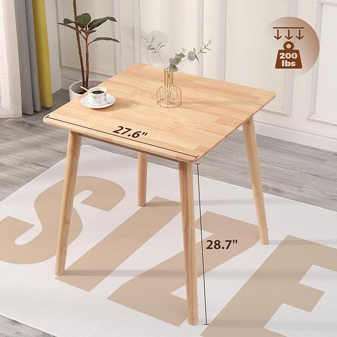 OGMILL 27.6" Small Square Dining Table for 2, Space-Saving Natural Kitchen Dinner Table Rustic Wood Mid Century Modern Table with Solid Wood Leg for Small Spaces