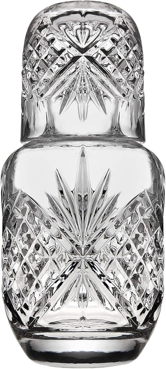 Crystal Bedside Night Carafe Pitcher and Water Glass Tumbler Set, Bedroom Nightstand Water Pitcher and Cup Set