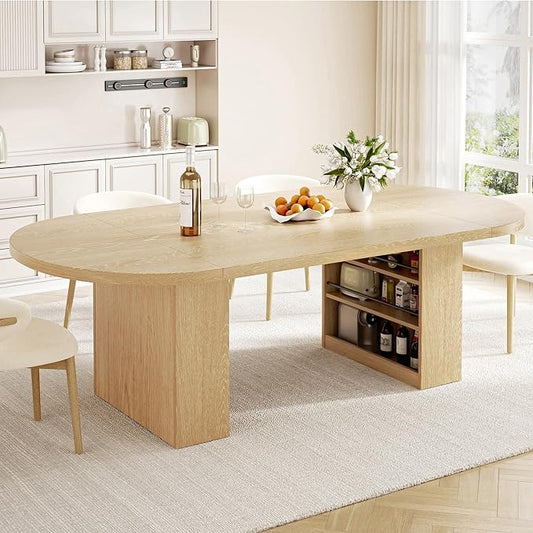 78.7" Dining Table for 6 8 10, Modern Dining Room Table with Storage, Wood Kitchen Table with Heavy Duty Legs, Dinner Tables for Kitchen Dining Room (Natural)
