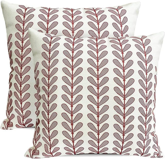 Decorative Throw Pillow Covers Set of 2 Wine Red Pillow Covers 18x18 Inch Throw Pillow Cover Linen Pillowcase Modern Boho Farmhouse Outdoor Pillow Covers for Couch Sofa Bed Living Room