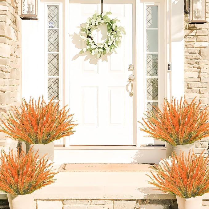 10 Pcs Fall Flowers, UV Resistant Artificial Lavender Flowers Faux Plastic Fall Plants Shrubs Bushes for Floral Arrangements Indoor Outdoor Planters Porch Window Box Patio Home Decor