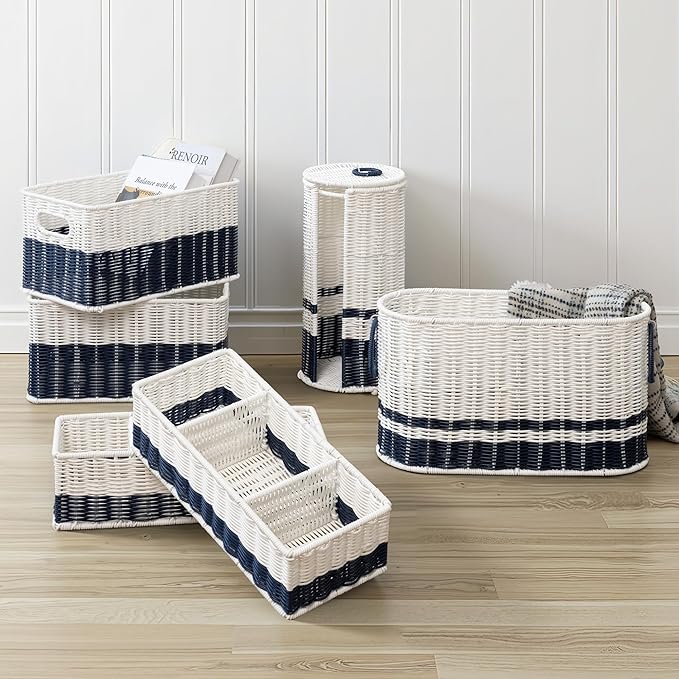 GRANNY SAYS Wicker Baskets for Shelves, Decorative Navy Baskets for Coastal Room Decor, Waterproof Basket Organizer, Wicker Storage Basket for Organizing, Beach Decor for Bedroom