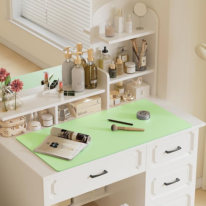 Aothia Faux Leather Desk Mat – Large Mouse Pad, Non-Slip PU Leather Blotter, Waterproof Writing Surface for Office and Home (Foam Green, 47.2" x 23.6")