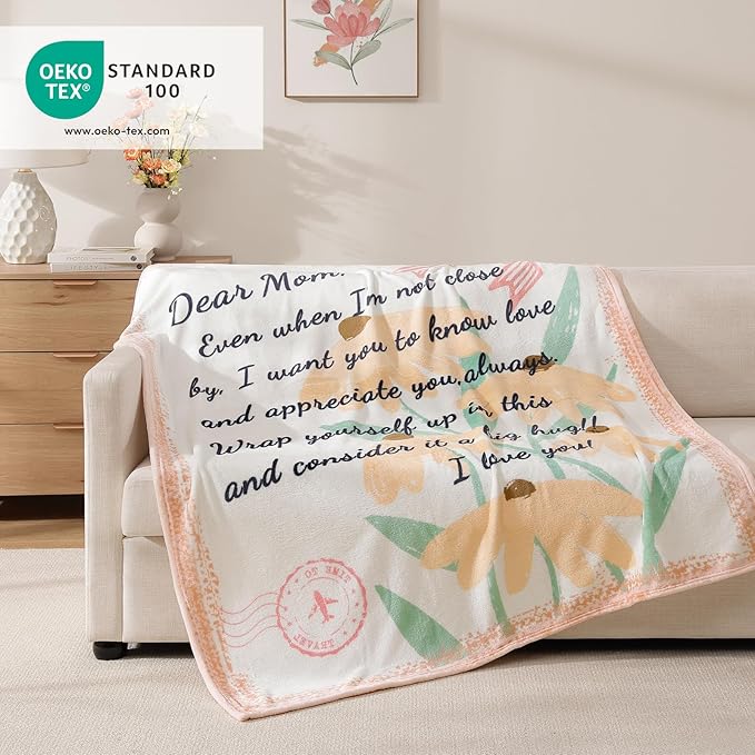 Geniospin Throw Blanket for Mom Birthday Gifts from Daughter Son, Dear Mom Blanket for Christmas, Super Soft Flannel Throw Blanket for Couch Bed Sofa, Warm and Cozy