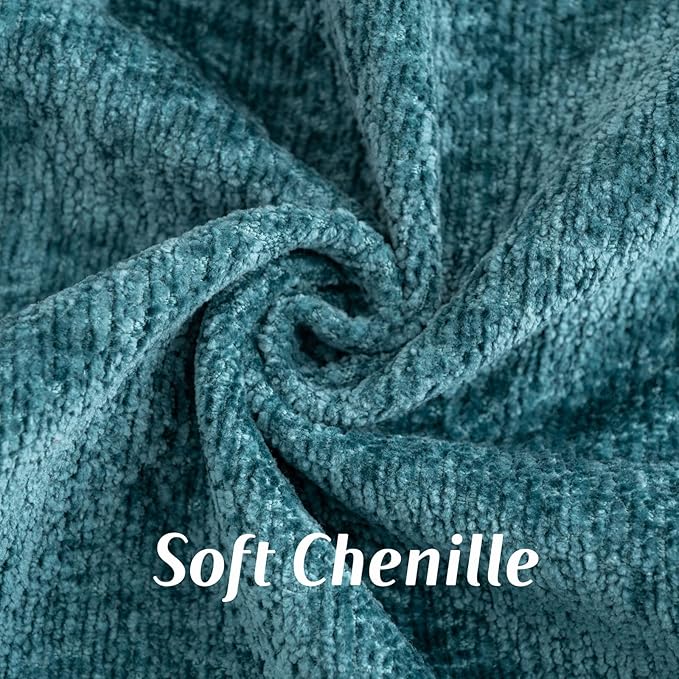 FUTEI Teal Chenille Throw Pillow Covers 20x20 Inch Set of 2,Soft Cozy Bound Edge Design Cushion Case,Home Decor for Couch Bed Living Room