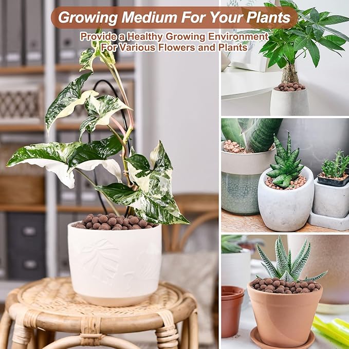 Riare 4 LBS Organic Expanded Clay Pebbles - 4mm-16mm Natural Leca Balls Lightweight Hydroponic Clay Pebbles Aggregate for Indoor Plants, Hydroponic Growing, Plants Drainage, Aquaponics