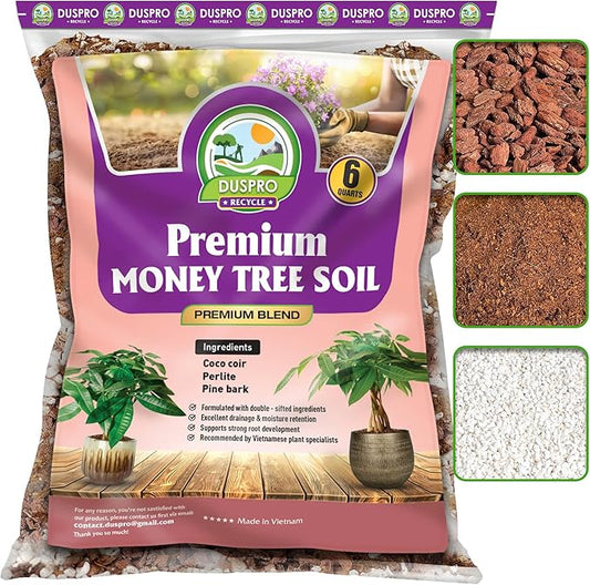 DUSPRO Recycle Money Tree Soil Indoor, Premium Coco Coir Perlite Mix and Pine Bark for Money Tree, Ideal Money Tree Soil for Healthy Growth and Nourishment (6 Quarts)
