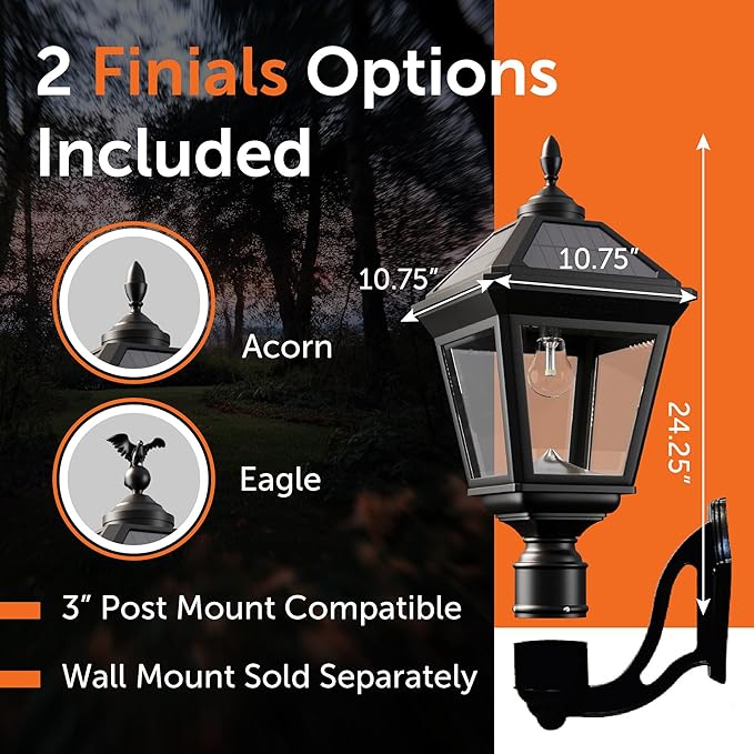 Gama Sonic Imperial Bulb V2 Outdoor Solar Lamp Post Light, Black Aluminum, Single Lamp with 3-inch Fitter for Posts or Pier Mount (Sold Separately), Warm White 2700K,