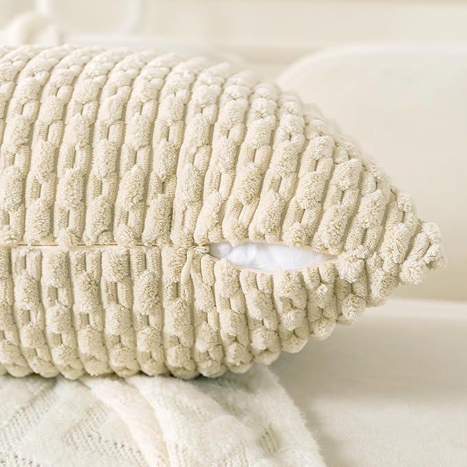 Set of 4 Beige Decorative Throw Pillow Covers 26x26 Inch Corduroy Pillow Covers for Bed Couch Sofa Living Room Soft Square Cushion Cases