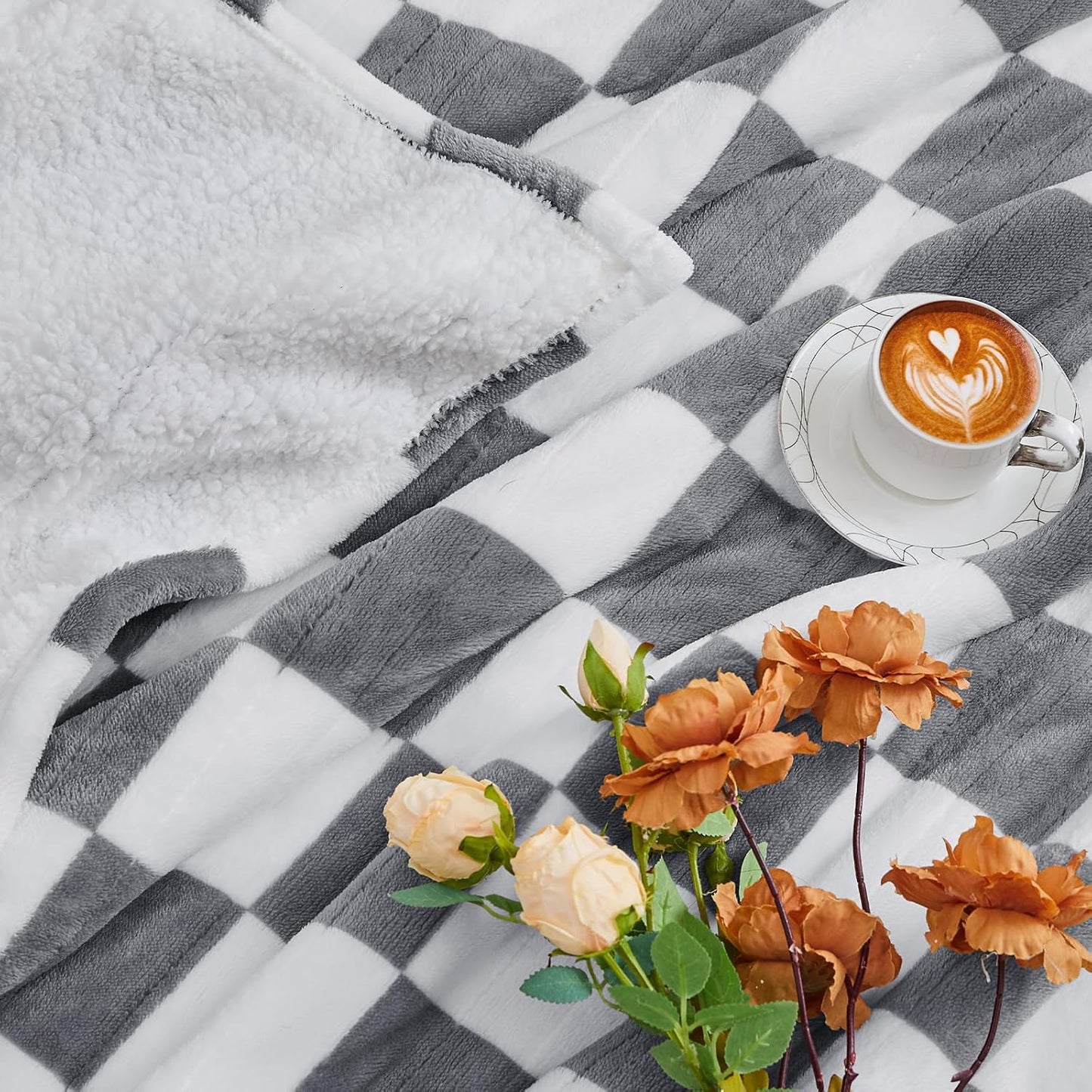 Heated Electric Blanket Twin Size, 62X84 Heating Blanket with 10 Heat Level & 8 Hours Auto Off, Light Gray Checkered Plaid Soft Fleece Sherpa Blankets Warmer Gifts for Couch Grandma Women Adults, ETL