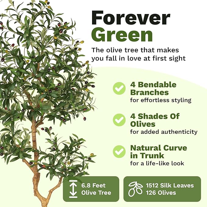 Olive Tree 6.8 Feet – Artificial Plants Indoor, Faux Olive Tree and Pot, Fake Tree for Home Decor, Faux Trees Indoor for Living Room, Office, Bedroom – Tall Artificial Trees for Home, Designer Tree