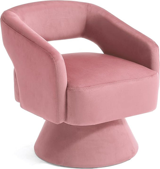 LINSY Swivel Barrel Chair, 360° Modern Swivel Accent Chairs with Arms, Boucle Swivel Chair Pink Velvet Chairs for Bedroom Living Room Small Spaces