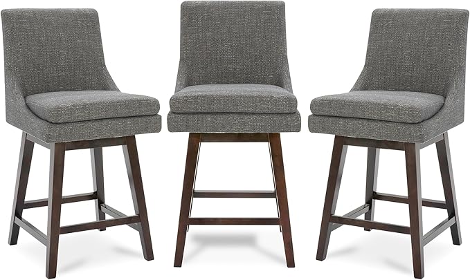 CHITA Counter Height Swivel Bar Stools Set of 3, FSC Certified Upholstered Fabric Barstool Chairs with Back, 26.8" H Seat Height, Fabric in Fog