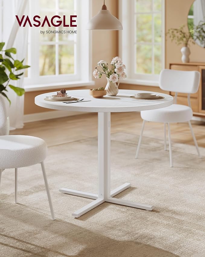 VASAGLE Dining Table, Small Round Kitchen Table for 4 People, 31.5 x 29.4 Inches, for Dining Room, Living Room, Farmhouse, Water-Resistant, Snow White UKDT082W01V1