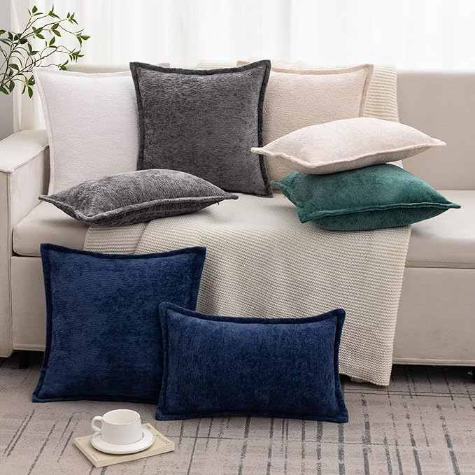 Green Decorative Throw Pillow Covers 22x22 Inch Set of 2 Cozy Soild Chenille Cushion Cases Soft Textured Square Couch Pillows Cover Boho Accent Farmhouse Pillowcases for Sofa Bed