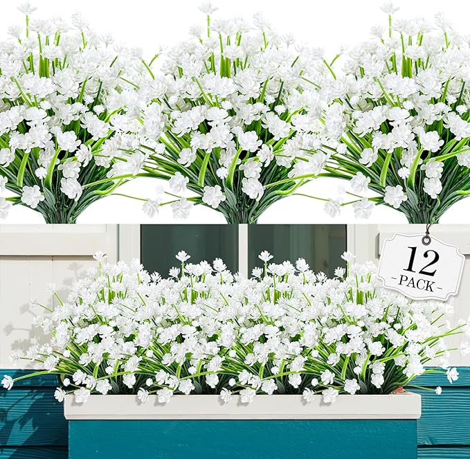 AGIRL 12 Bundles Artificial Flowers for Outdoor,No Fade Fake Plastic Flowers Faux Plants for Decoration Hanging Planters Indoor Outside Garden Porch Window Box Home Wedding Farmhouse