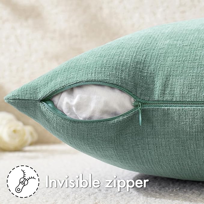 MIULEE Aqua Green Couch Pillow Covers 20x20 Inch, Set of 2 Soft Chenille Decorative Square Throw Pillow Covers Farmhouse for Sofa Living Room Bed