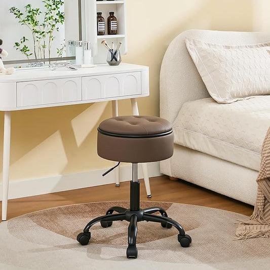 Rolling Salon Stool, Adjustable Tattoo Stool 20.67’’-24.61’’, Coffee Brown Esthetician Swivel Chair