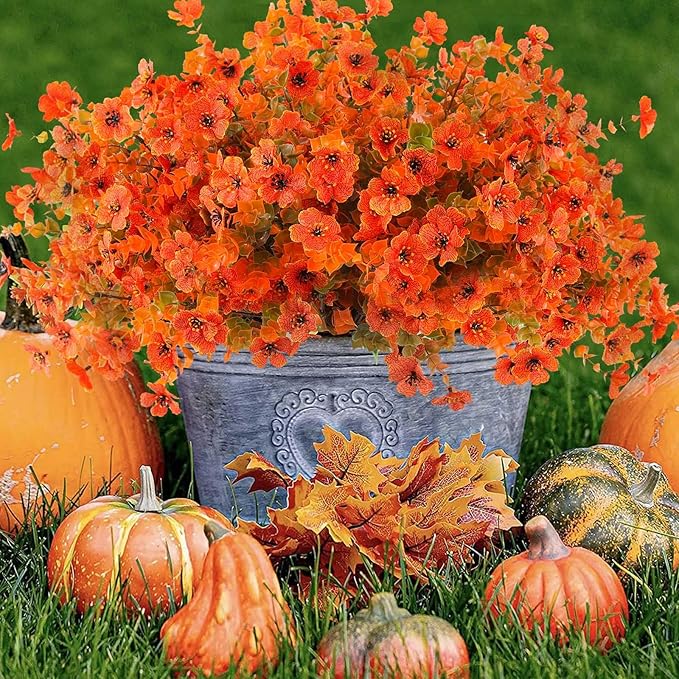 36 Pcs Artificial Mums Flowers Outdoor Plastic Fall Flowers Fake Mums Autumn Greenery Flower for Porch Window Box Farmhouse Thanksgiving Home Decor(36, Orange)