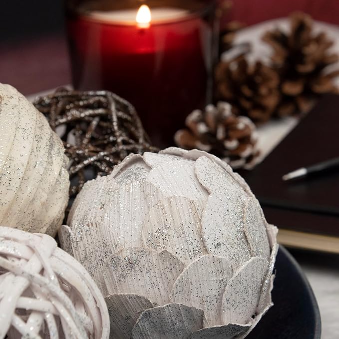 White Glitter Decorative Balls Vase & Bowl Fillers Decorative Balls | Home Decor Orbs (Sparkling White)