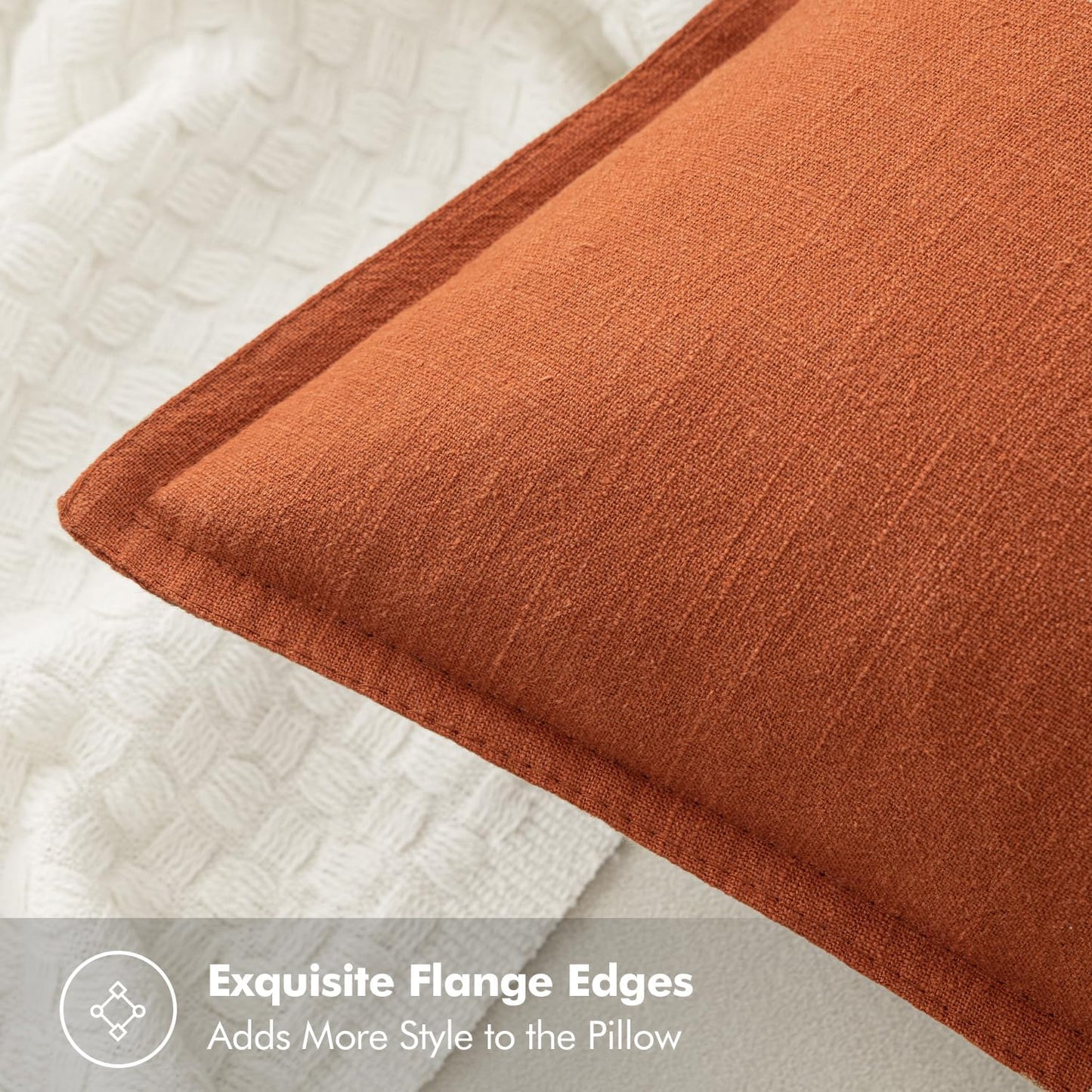 MIULEE Fall Decorative Linen Euro Sham Pillow Covers 26x26 Rust Boho Farmhouse Neutral Couch Throw Pillows for Bed Pack of 2 Accent Modern Pillowcase Summer Sofa Livingroom Home Decor