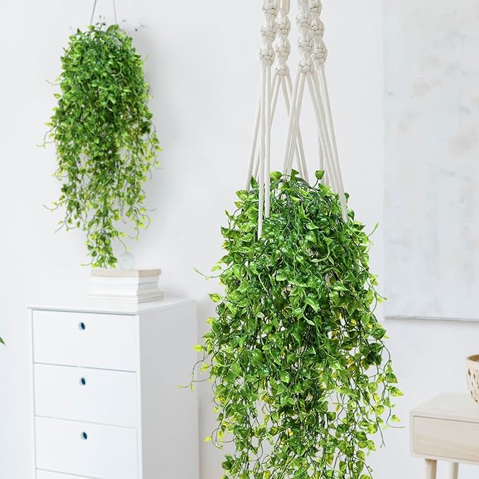 Hoteam 12 Pcs Artificial Hanging Plants 32 Inch Fake Ivy Vines with Fake Leaves Patio Artificial Plants Greenery for Living Room Indoor Outdoor Wall, No Basket (Ivy)