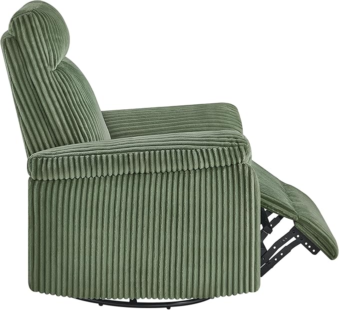 Swivel Rocker Recliner for Adults, Corduroy 360 Degree Swivel Glider Recliner Manual 3-Position Adjustable Easy Assembly for Small Space Living Room Nursery Bedroom