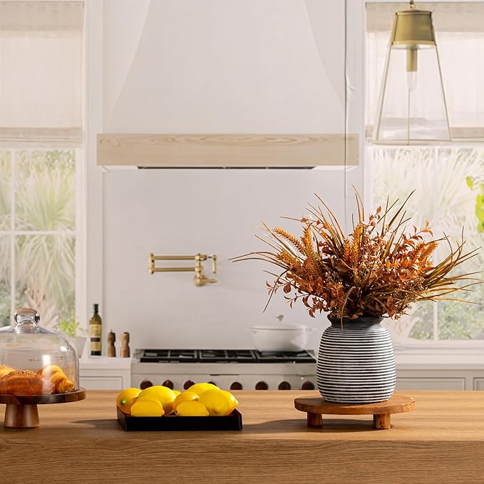 Ceramic Rustic Vase, Small Flower Farmhouse Vases Home Decor, 6“ Short Pottery Decorative Pampas Vase for Table Living Room Entryway Mantel Bookshelf Bedroom Bathroom Kitchen-Black