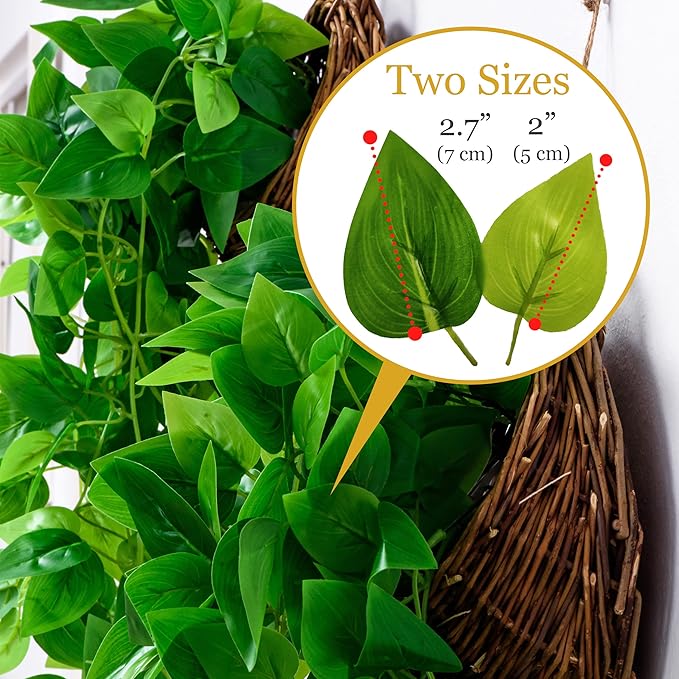 2-Pack Artificial Plants (with Baskets) - Ivy Vines Pothos - Outdoor & Indoor Decorations - Wall Faux Hanging Vine with Fake Leaves