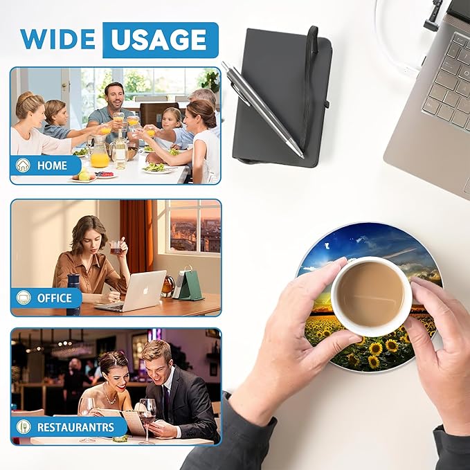 Drinks Coasters Set of 4, Sunflower Round 4" Cup Coasters, Absorbent Ceramic Stone Coasters with Cork Base, Cute Coasters for Table Home Décor, Ideal Gifts for Women Men