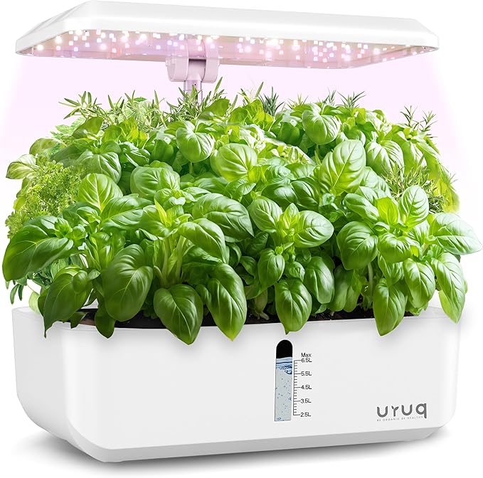 Hydroponics Growing System Indoor Garden: URUQ 12 Pods Indoor Gardening System with LED Grow Light Height Adjustable Plants Germination Kit Quiet Smart Pump - Hydroponic Planter Fresh Harvest White