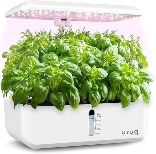 Hydroponics Growing System Indoor Garden: URUQ 12 Pods Indoor Gardening System with LED Grow Light Height Adjustable Plants Germination Kit Quiet Smart Pump - Hydroponic Planter Fresh Harvest White