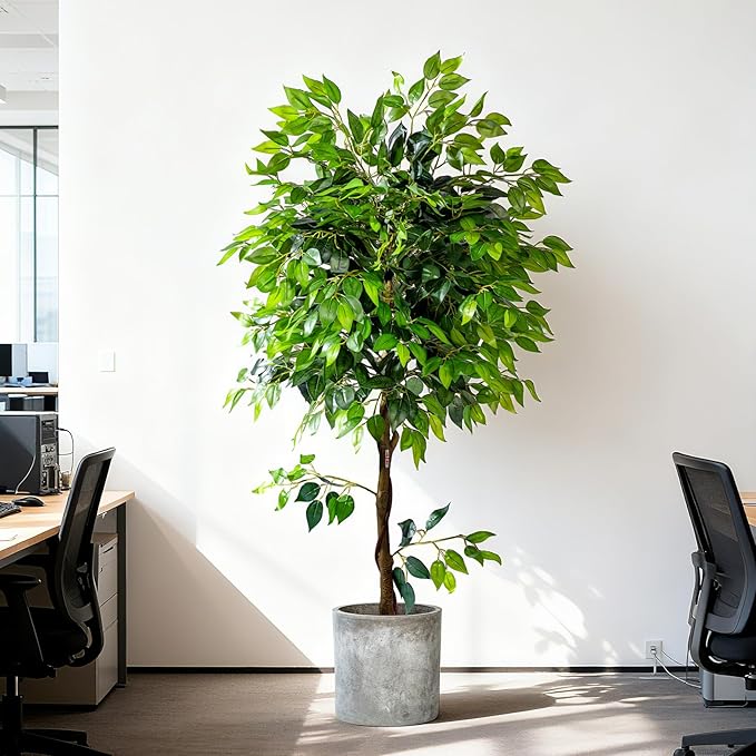 6ft Artificial Ficus Tree for Home Decor, Faux Silk Plants Faux Plant Fake Silk Trees with Pot for Indoor House Living Room Office Garden
