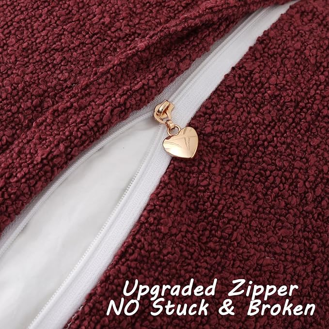 FUTEI Pack of 2 Burgundy Decorative Throw Pillow Covers 12x20 Inch Soft Cozy Solid Boucle Textured Lumbar Pillow Cases,Modern Home Decor for Couch Bed Living Room