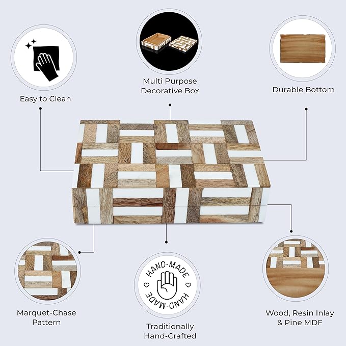 Handicrafts Home Decorative Storage Box, Keepsake Holder & Gift Box or Decorative Accent, Home decor, Jewelry Organizer, Made with Wood & Resin Inlay, Handmade Marquet Chase Collection-5X7X1.5 in