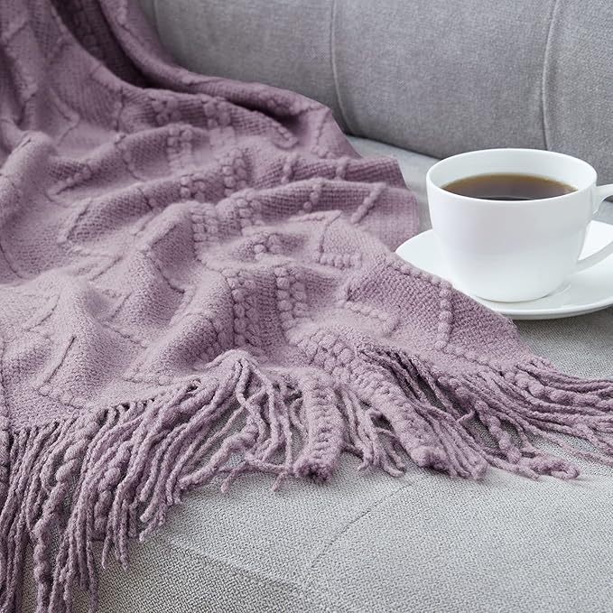 BOURINA Light Lavender Throw Blanket 50x60 Inches Throw Textured Solid Soft Sofa Couch Decorative Knit Blanket