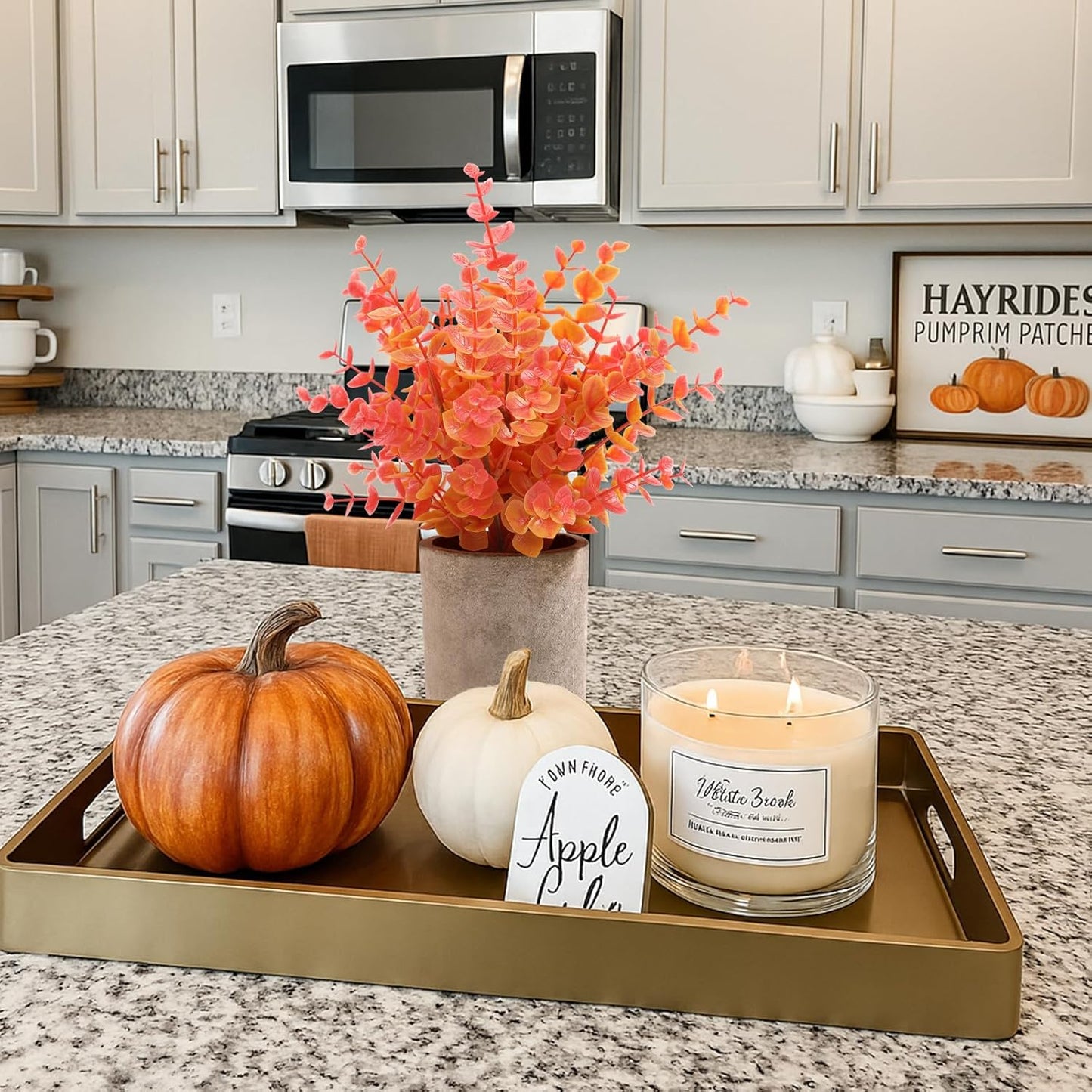 2 Pack Fall Small Fake Plants Eucalyptus Potted Artificial Plants Fall Decorations for Home Shelf Office Bathroom Desk Farmhouse Room Coffee Table Decor Fall Decor (Fall Orange)