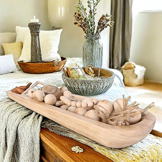 Athaliah Wooden Dough Bowl, 30 Inch Hand Carved Rustic Long Wood Dough Bowls for Decor, Vintage Decorative dough bowl for Table Centerpiece (30 Inch-Brown)