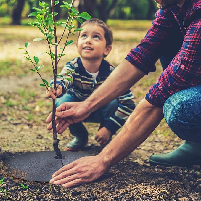 YBB Tree Weed Barrier Mat, Non-Woven Degradable Garden Weed Barrier Landscape Fabric Mulch Ring Tree Protector with Stakes (6 Pack)